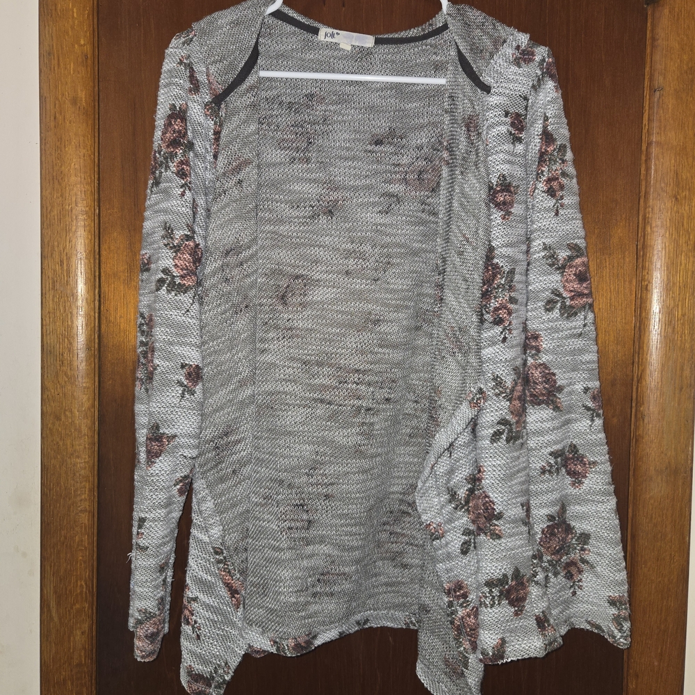 Jolt Gray and Pink Floral Cardigan
